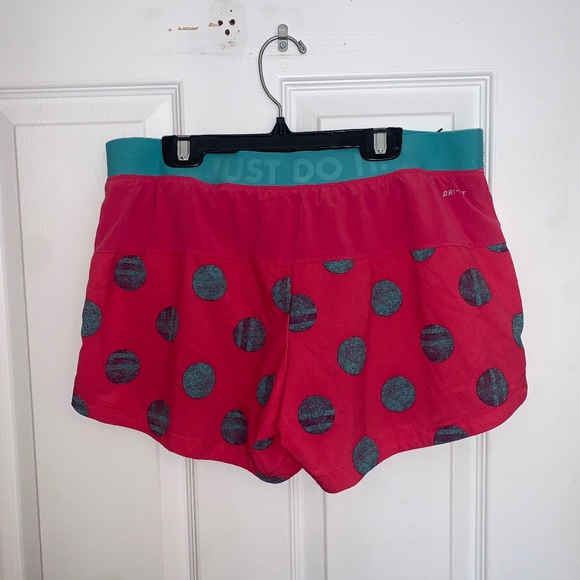 NIKE RARE Dri-Fit Lined Running Shorts in Pink/Teal Polka Dot - Picture 4 of 4